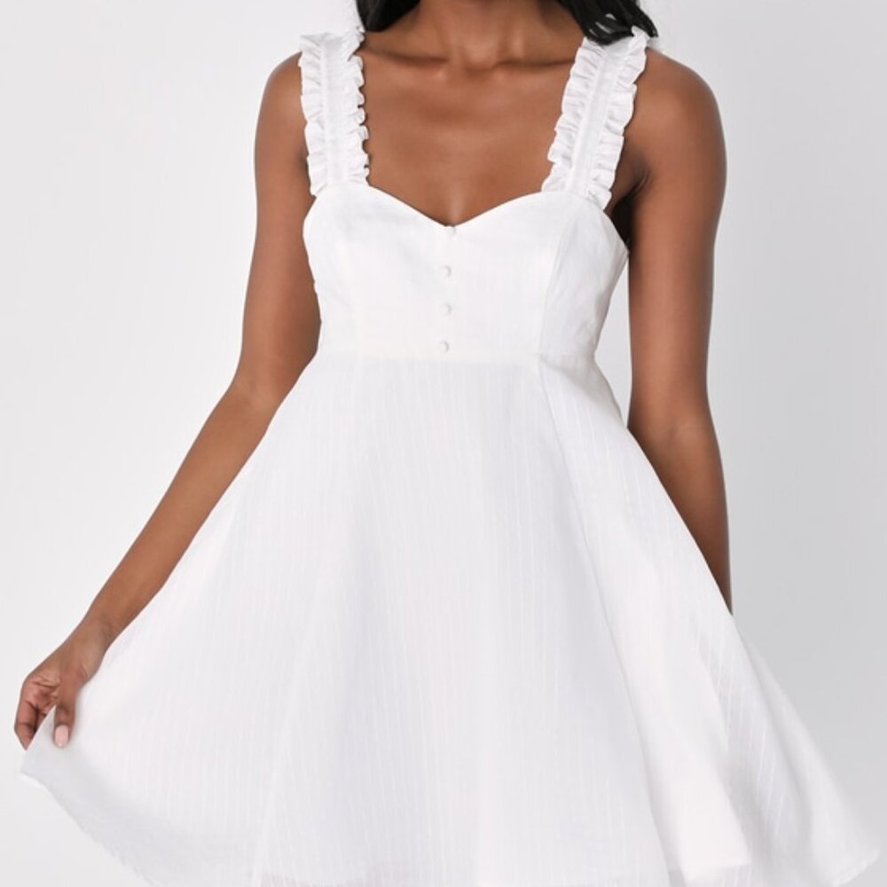 Size S - Lulus - Effortlessly Darling White Tie-back Ruffled Mini Dress